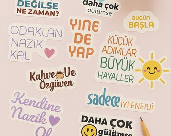 Pozitif Enerji Sticker Seti | Motivational Printable Stickers | Digital Download | GoodNotes & Journaling Stickers