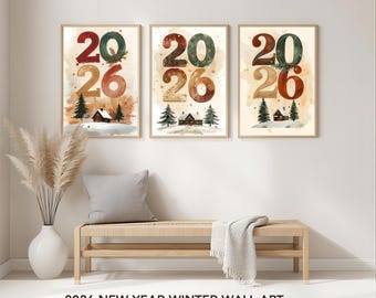 Zestaw dekoracji ściennych na Nowy Rok 2026 Zima