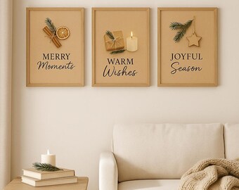 Zestaw rustykalnych wydruków świątecznych – świąteczna dekoracja ścienna z papieru typu kraft (do pobrania cyfrowego)