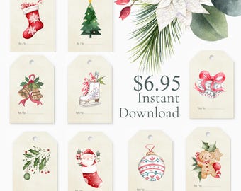 Akwarelowe etykiety na prezenty świąteczne – skandynawskie etykiety świąteczne (do pobrania w wersji cyfrowej)