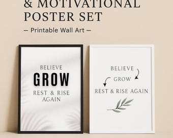 Zestaw plakatów z motywacyjnymi cytatami: minimalistyczna sztuka ścienna (do pobrania cyfrowego)