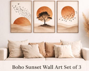 Terracotta Sun Wall Art Set of 3 Boho Printable Posters