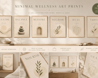 Minimal Wellness Wall Art Set of 6 | Neutral Printable Decor for Spa, Therapy Office & Modern Home