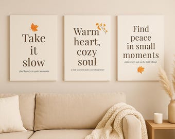 Beżowe cytaty jesienne: minimalistyczny, przytulny wystrój domu (do pobrania w wersji cyfrowej)