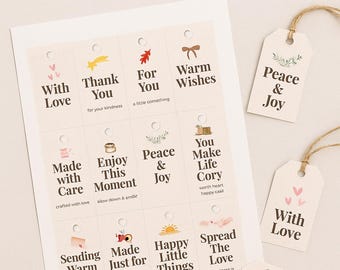 Neutralne, drukowane etykiety prezentowe: minimalistyczny beż w formacie PDF (12 wzorów)