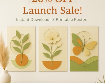 Zestaw botanicznych dekoracji ściennych w stylu boho – neutralne wycinanki (do pobrania w wersji cyfrowej)