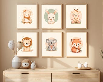 Zestaw ściennych wydruków do pokoju dziecięcego z motywem zwierzątek