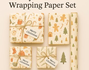 Zestaw przytulnego papieru do pakowania prezentów świątecznych – do druku, wersja cyfrowa do pobrania