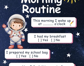 Codzienny plan dnia dla dzieci | Harmonogram poranny, popołudniowy i wieczorny z motywem kosmicznym | Szablon do druku w formacie PDF + Canva