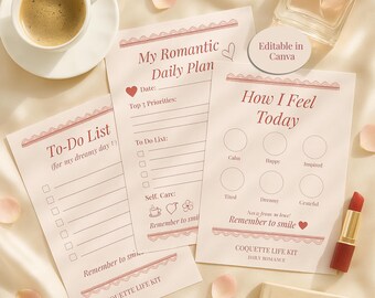 Coquette Daily Planner – Romantyczna lista zadań do wydrukowania (można edytować w Canva)