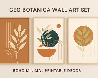 Botaniczne wydruki ścienne w stylu boho | Minimalistyczny wystrój domu (do pobrania w wersji cyfrowej)