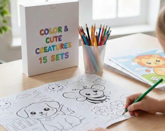 15 kolorowanek do druku, zwierzęta kawaii, pakiet aktywności dla dzieci, PDF + PNG