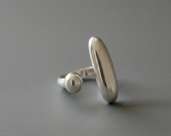 Handmade Sterling Silver Pebble Ring, Chunky Modernist Jewelry, Gift for Her
