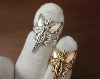 Anello con ali d'angelo fatato - Gioiello importante in argento sterling o placcato oro