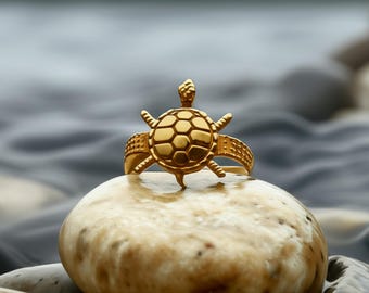 Gold Turtle Ring: Dainty Ocean Animal Jewelry, Good Luck Charm
