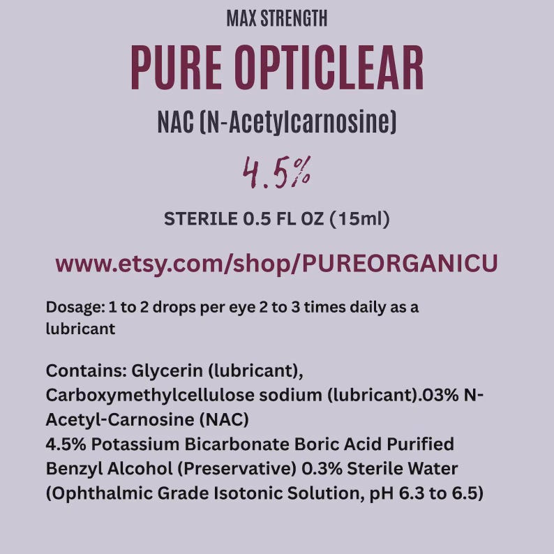 N‑acetylcarnosine 4.5% NAC eye drops, 15ml each, antioxidant support, 2 bottles image 2