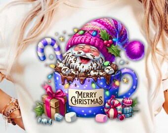 Kawaii Hot Chocolate Santa PNG - Whimsical Christmas Mug Design (Digital Download)