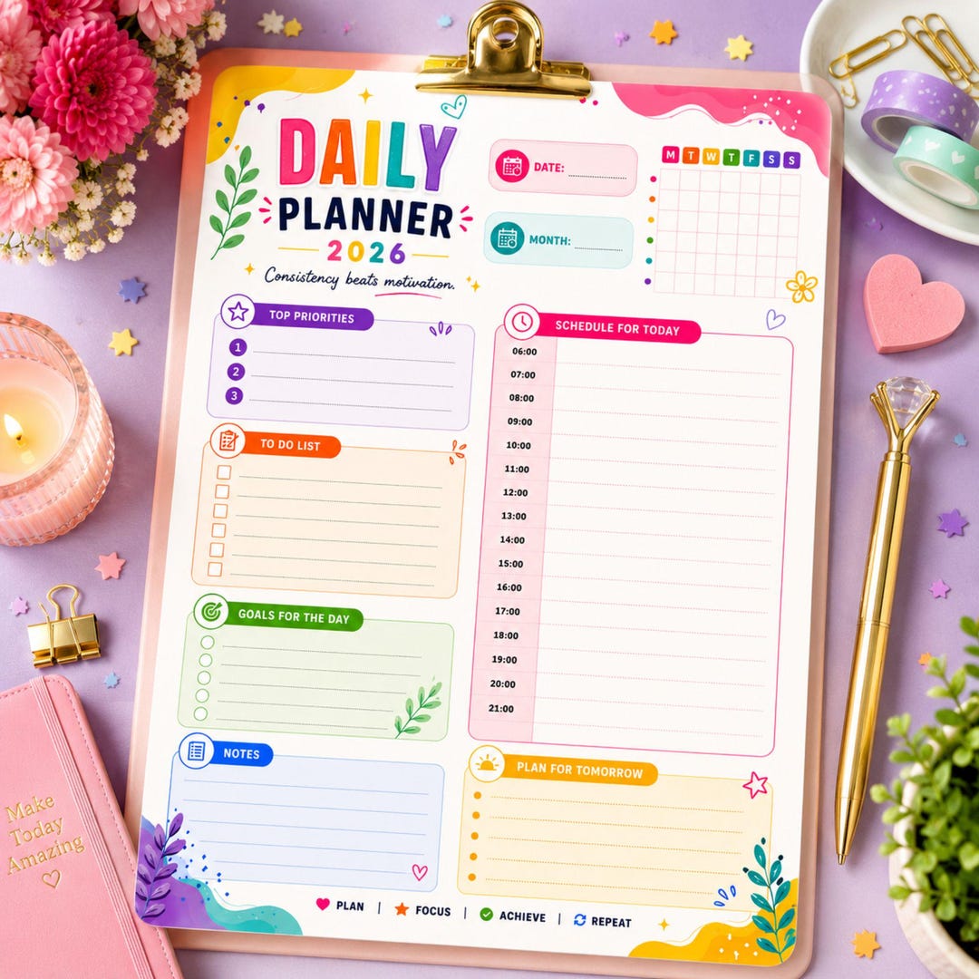 Daily Planner Printable PDF | Time Blocking Planner | 6AM-11PM Hourly ...