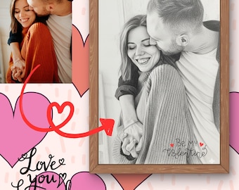 Custom Couple Pencil Sketch Portrait, Valentine Gift (Digital Download)