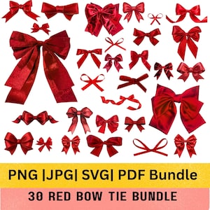 30 Red Bow Clipart Bundle | Coquette Vintage Digital Ribbon png, jpg, svg, pdf | Vintage Christmas Bow Sublimation |Gift Wrap Card Design