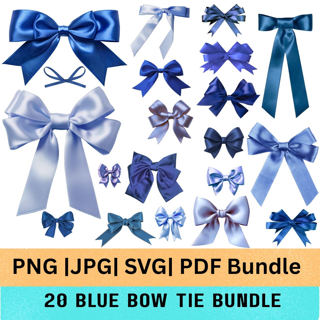 20 Blue Coquette Bow Clipart PNG SVG Bundle, Silky Ribbon Bows Digital ...