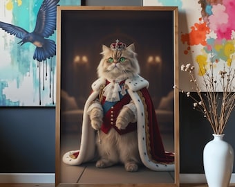 Custom Royal Cat-portret, Renaissance huisdier schilderij, grappige koning-koningin dierenkunst, kerstcadeau voor kattenmoeder, digitale download print