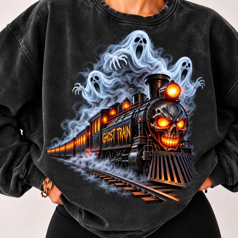 Spookachtige schedeltrein PNG, spooklocomotief sublimatieontwerp ...