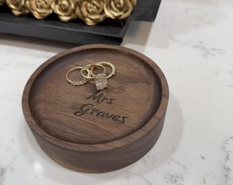 Personalized Walnut Ring Dish | Engraved Wedding Keepsake