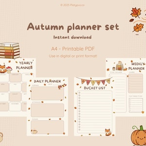 Autumn Planner Set, Undated Daily Weekly Monthly Calendar (Digital Download)