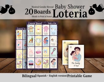 Bilingual Baby Shower Loteria Set - Neutral 20 Boards for Fun Games