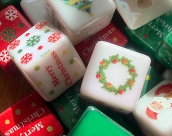 10 pieces Christmas Cube Beads | 16MM Holiday Random mix beads  - DIY Craft Supply