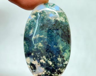 Moss Agate Cabochon: Handmade Gemstone (44X26mm, 63Cts)