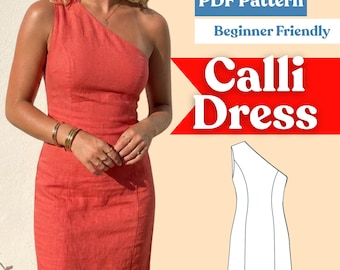 One-Shoulder A-Line Dress Sewing Pattern (PDF) | Princess-Seam Asymmetrical Mini Dress | Women’s Party/Evening Dress