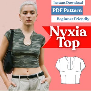 Keyhole Crop Top Sewing Pattern (PDF) – Fitted, Cap-Sleeve, Cropped · Instant Download (XXS–5XL, A4/Letter + A0)