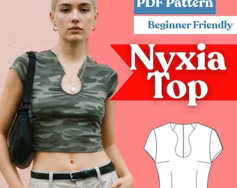 Keyhole Crop Top Sewing Pattern (PDF) – Fitted, Cap-Sleeve, Cropped · Instant Download (XXS–5XL, A4/Letter + A0)