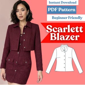Blazer Sewing Pattern: Women’s Long Sleeve Button-Front Convertible Collar Jacket (PDF Download, XXS–5XL)