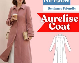 Fit & Flare Coat Sewing Pattern: Women’s Lined Button-Front Midi Jacket (PDF Download, XXS-5XL
