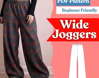Ultra Wide-Leg Joggers Sewing Pattern (PDF) | Floor-Length Elastic-Waist Sweatpants with Pockets | Women’s Palazzo Lounge Pants
