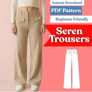 Wide Leg Trousers Sewing Pattern PDF: Front Flap Pocket Pants + Back Patch Pockets (Instant Download, XXS–5XL)wide leg pants