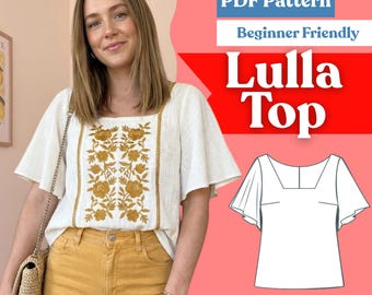 Square Neck Blouse Sewing Pattern: Women’s Woven Loose Fit Flared Elbow Sleeve Top (PDF Download, XXS-5XL)