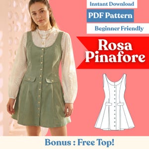 Pinafore / Jumper Dress Sewing Pattern: Scoop Neck Button-Front Fit & Flare Dress (PDF Instant Download, XXS–5XL)