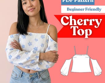 Kalte Schulter Trägertop Schnittmuster: Bischof Ärmel Lockeres bauchfreies Top (PDF-Download, XXS-5XL)