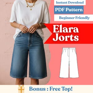 Modello di cucito per pantaloncini bermuda a vita alta, pantaloni a gamba larga, cerniera e tasche (PDF • A0/A4/US Letter • XXS–5XL)