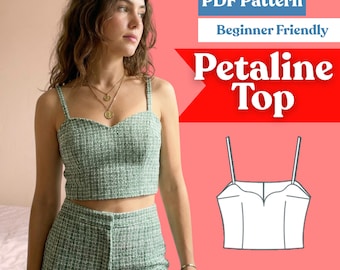 Sweetheart Neckline Crop Top Sewing Pattern – Women’s Fitted Bustier Top with Straps (PDF Download, XXS-5XL)