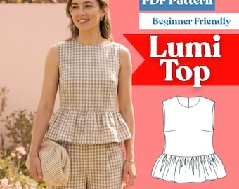 Schnittmuster für ein Schößchen-Top: Ärmellose Damenbluse mit Rüschensaum (PDF-Download, XXS-5XL)