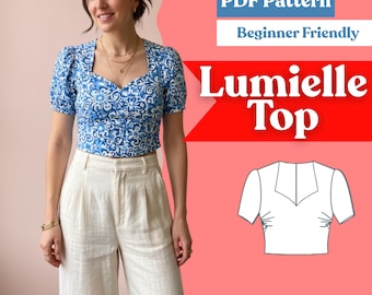 Schnittmuster für ein süßes Crop Top (PDF) mit Puffärmeln, tailliert, Damen XXS–5XL