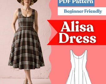 Women’s Fit & Flare Midi Dress Sewing Pattern (PDF) – Sleeveless · Instant Download (XXS–5XL)