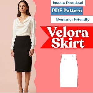 Exposed Zipper Pencil Skirt Sewing Pattern (PDF) | High-Waist Fitted Skirt | Women’s Office/Occasion Skirt