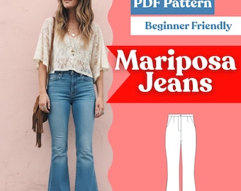 Flared Jeans Sewing Pattern (PDF) – Women’s High-Waist, Bell-Bottom Flared Leg, Fly Front · Instant Download (XXS–5XL, A4/US Letter + A0)