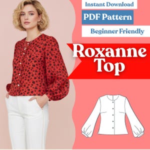 Cropped Bishop-Sleeve Blouse Sewing Pattern (PDF) | Round-Neck Button-Down Shirt | Women’s Boxy Fit Top